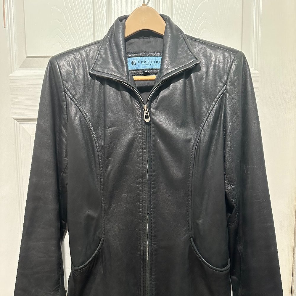 Kenneth Cole Reaction Women's Black Soft Leather Zip-up Jacket